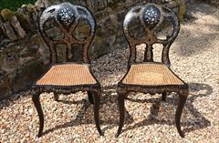 19th Century Antique Victorian Ebony Mother Of Pearl Pair Of Chairs 16h 31h 18w max ft 18d max at ft _7.JPG
